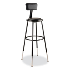 6400 Series Height Adjustable Heavy Duty Vinyl Padded Stool with Backrest, Supports 300 lb, 32" to 39" Seat Height, Black