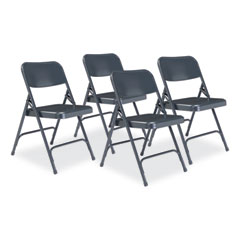 200 Series Premium All-Steel Double Hinge Folding Chair, Supports Up to 500 lb, 17.25" Seat Height, Blue, 4/Carton