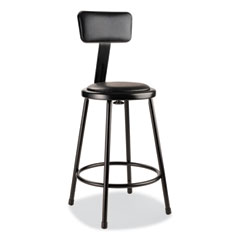 6400 Series Heavy Duty Vinyl Padded Stool with Backrest, Supports 300 lb, 24" Seat Height, Black Seat, Black Back, Black Base