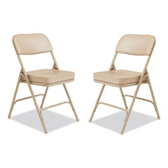 3200 Series 2" Vinyl Upholstered Double Hinge Folding Chair, Supports 300lb, 18.5" Seat Ht, Beige, 2/CT,Ships in 1-3 Bus Days
