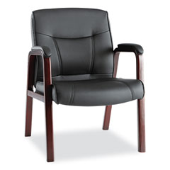 Alera® Alera Madaris Series Bonded Leather Guest Chair, Wood Trim Legs, 25.39" x 25.98" x 35.62", Black Seat/Back, Mahogany Base