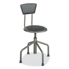 Diesel Low Base Stool w/Back, Supports 250lb, 16" to 22" High Black Seat, Black Back, Pewter Base, Ships in 1-3 Business Days