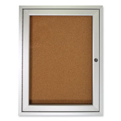 1 Door Enclosed Natural Cork Bulletin Board with Satin Aluminum Frame, 36 x 36, Tan Surface, Ships in 7-10 Business Days