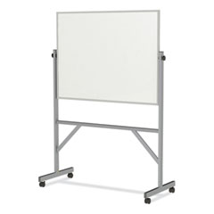 Reversible Magnetic Porcelain Whiteboard, Satin Aluminum Frame, 53.25 x 72.25, White Surface