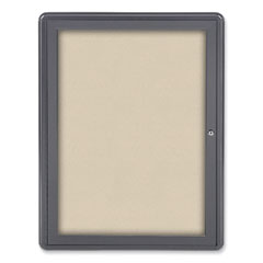 Ovation 1 Door Enclosed Beige Fabric Bulletin Board w/Gray Frame, 24.13x33.75, Aluminum Frame, Ships in 7-10 Business Days