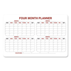 4 Month Whiteboard Calendar with Radius Corners, 36 x 24, White/Red/Black Surface