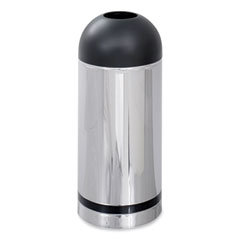 Safco® Waste Receptacle, 15 gal, Steel, Stainless Steel/Black, Ships in 1-3 Business Days