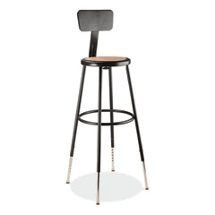 NPS® 6200 Series 32"-39" Height Adj Heavy Duty Stool With Backrest, Supports 500 lb, Brown Seat, Black Base, Ships in 1-3 Bus Days