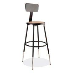 6200 Series 25" to 33" Height Adjustable Heavy Duty Stool with Backrest, Supports Up to 500 lb, Brown Seat, Black Base
