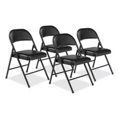 950 Series Vinyl Padded Steel Folding Chair, Supports Up to 250 lb, 17.75" Seat Height, Black, 4/Carton,Ships in 1-3 Bus Days