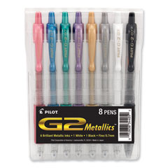 Pilot® G2 Metallics Gel Pen, Retractable, Fine 0.7 mm, Assorted Ink and Barrel Colors, 8/Pack