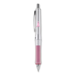 Pilot® Dr. Grip Center of Gravity Breast Cancer Awareness Ballpoint Pen, Retractable, Medium 1mm, Black Ink, Silver/Pink Barrel