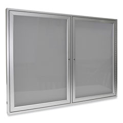 2 Door Enclosed Vinyl Bulletin Board with Satin Aluminum Frame, 60 x 48, Silver Surface, Ships in 7-10 Business Days