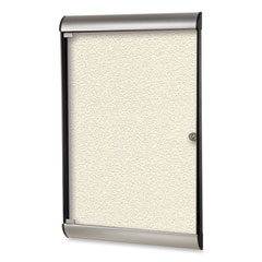 Silhouette 1 Door Enclosed Ivory Vinyl Bulletin Board with Satin/Black Aluminum Frame, 27.75 x 42.13