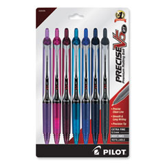 Pilot® Precise V5RT Roller Ball Pen, Retractable, Extra-Fine 0.5 mm, Assorted Ink and Barrel Colors, 7/Pack