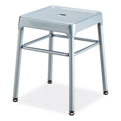 Steel GuestBistro Stool, Backless, Supports Up to 250 lb, 18" Seat Height, Silver Seat, Silver Base