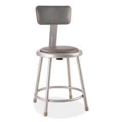 6400 Series Heavy Duty Vinyl Padded Stool with Backrest, Supports 300 lb, 18" Seat Height, Gray Seat, Gray Back, Gray Base