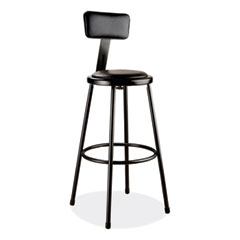 6400 Series Heavy Duty Vinyl Padded Stool with Backrest, Supports 300 lb, 30" Seat Height, Black Seat/Back/Base
