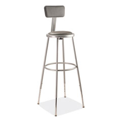 6400 Series Height Adjustable Heavy Duty Padded Stool w/Backrest, Supports 300lb, 32"-39" Seat Ht, Gray,Ships in 1-3 Bus Days