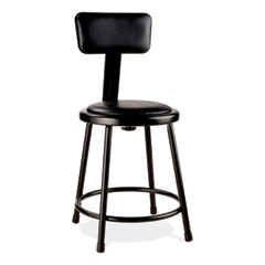 6400 Series Heavy Duty Vinyl Padded Stool with Backrest, Supports 300 lb, 18" Seat Height, Black Seat, Black Back, Black Base
