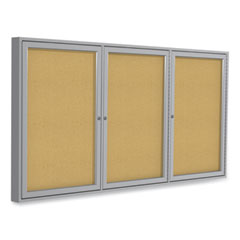 3 Door Enclosed Vinyl Bulletin Board with Satin Aluminum Frame, 72 x 48, Silver Surface