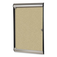 Silhouette 1 Door Enclosed Caramel Vinyl Bulletin Board with Satin/Black Frame, 27.75 x 42.13, Ships in 7-10 Business Days