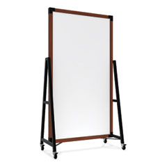 Prest Mobile Magnetic Whiteboard, 40.5 x 73.75, White Surface, Caramel Oak Wood Frame
