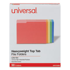 Deluxe Heavyweight File Folders, 1/3-Cut Tabs: Assorted, Letter Size, 0.75" Expansion, Assorted Colors, 50/Box