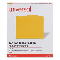 Bright Colored Pressboard Classification Folders, 2" Expansion, 1 Divider, 4 Fasteners, Letter Size, Yellow Exterior, 10/Box