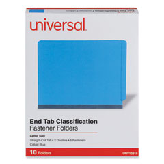 Deluxe Six-Section Pressboard End Tab Classification Folders, 2 Dividers, 6 Fasteners, Letter Size, Cobalt Blue, 10/Box