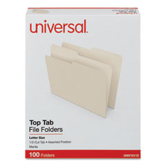 Universal® Top Tab File Folders, 1/2-Cut Tabs: Assorted, Letter Size, 0.75" Expansion, Manila, 100/Box