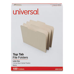 Universal® Top Tab File Folders, 1/3-Cut Tabs: Center Position, Letter Size, 0.75" Expansion, Manila, 100/Box