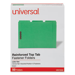Deluxe Reinforced Top Tab Fastener Folders, 0.75" Expansion, 2 Fasteners, Letter Size, Green Exterior, 50/Box
