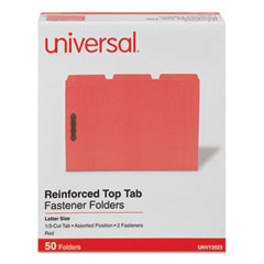 Deluxe Reinforced Top Tab Fastener Folders, 0.75" Expansion, 2 Fasteners, Letter Size, Red Exterior, 50/Box