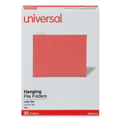 Deluxe Bright Color Hanging File Folders, Letter Size, 1/5-Cut Tabs, Red, 25/Box