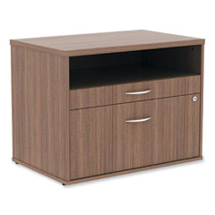 Alera® Alera Open Office Desk Series Low File Cabinet Credenza, 2-Drawer: Pencil/File, Legal/Letter, 1 Shelf,Walnut,29.5x19.13x22.88