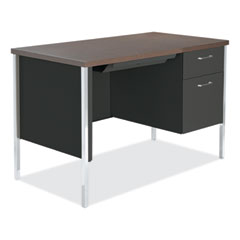Alera® Single Pedestal Steel Desk, 45.25" x 24" x 29.5", Mocha/Black, Chrome Legs