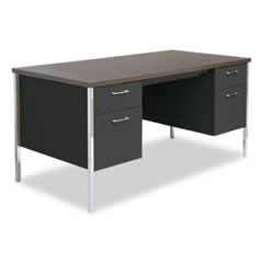Alera® Double Pedestal Steel Desk, 60" x 30" x 29.5", Mocha/Black, Chrome-Plated Legs