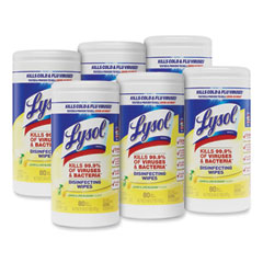 LYSOL® Brand Disinfecting Wipes, 1-Ply, 7 x 7.25, Lemon and Lime Blossom, White, 80 Wipes/Canister, 6 Canisters/Carton