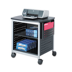 Safco® Scoot Deskside Printer Stand, File Pocket, Metal, 3 Shelves, 1 Bin, 200 lb Capacity, 26.5 x 20.5 x 26.5, Black/Silver