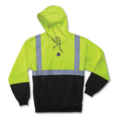 GloWear 8293 Hi-Vis Class 2 Hooded Sweatshirt Black Bottom, Polar Fleece, Small, Lime