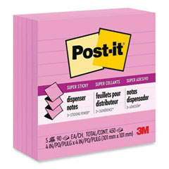 Post-it® Pop-up Notes Super Sticky Pop-up Notes Refill, Note Ruled, 4" x 4", Neon Pink, 90 Sheets/Pad, 5 Pads/Pack