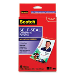 Scotch™ Self-Sealing Laminating Pouches, 12.5 mil, 2.31" x 4.06", Gloss Clear, 25/Pack