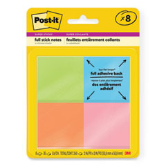 Post-it® Notes Super Sticky Full Stick Notes, 2" x 2", Energy Boost Collection Colors, 25 Sheets/Pad, 8 Pads/Pack