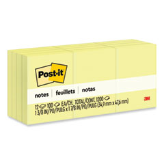 Post-it® Notes Original Pads in Canary Yellow, 1.38" x 1.88", 100 Sheets/Pad, 12 Pads/Pack