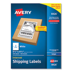 Avery® Shipping Labels with TrueBlock Technology, Inkjet Printers, 5.5 x 8.5, White, 2 Labels/Sheet, 100 Sheets/Pack, 2 Packs