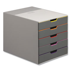 Durable® VARICOLOR Stackable Plastic Drawer Box, 5 Drawers, Letter to Folio Size Files, 11.5" x 14" x 11", Gray