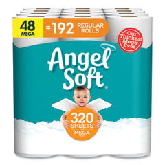 Angel Soft® Mega Toilet Paper, Septic Safe, 2-Ply, White, 320 Sheets/Roll, 48 Rolls/Pack