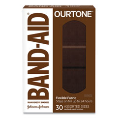 BAND-AID® OurTone Adhesive Bandages, BR65, 2.25 x 0.63; 3 x 0.75; 3 x 1, Deep Brown, 30/Pack