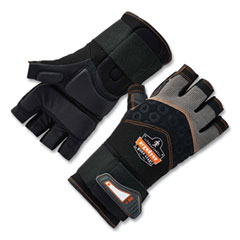 ProFlex 910 Half-Finger Impact Gloves + Wrist Support, Black, Large, Pair